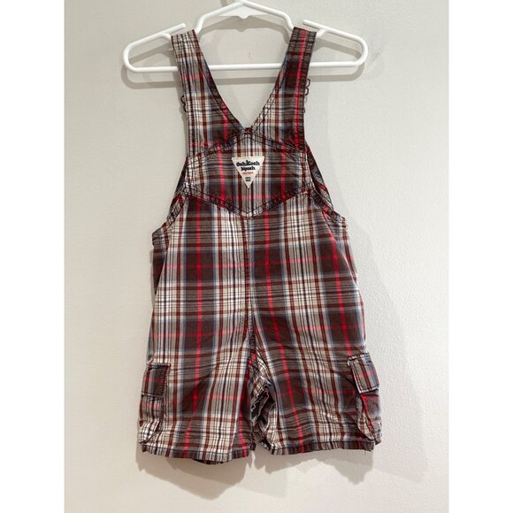 OshKosh B'gosh Plaid Vestbak Bib Overall Shorts Baby 18Mos Brown - Picture 2 of 7